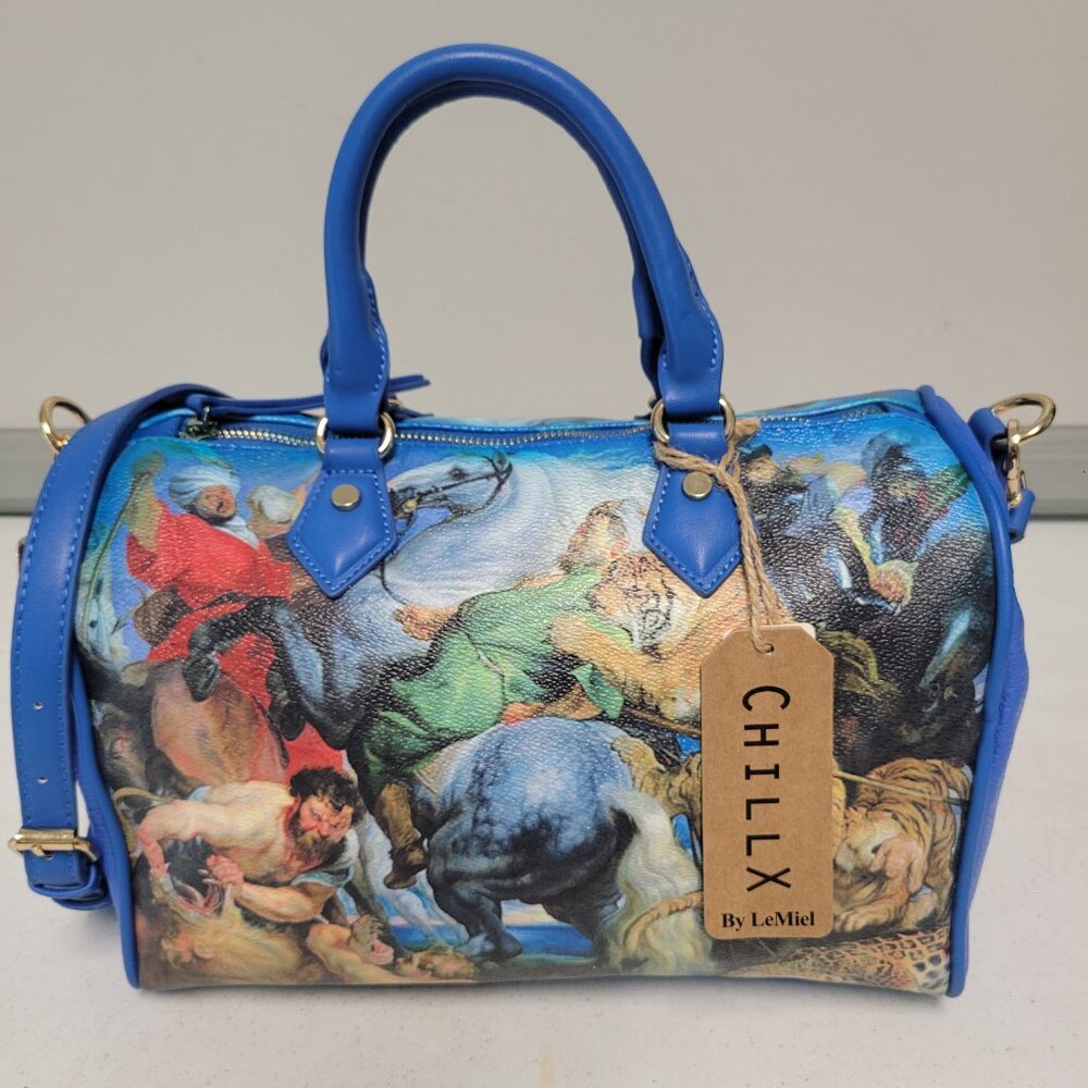 Artistic Print Faux Leather Duffle Bag #BL